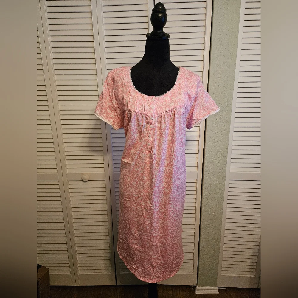 Pink Floral 100% Cotton Woman's Nightgown. - Picture 3 of 11